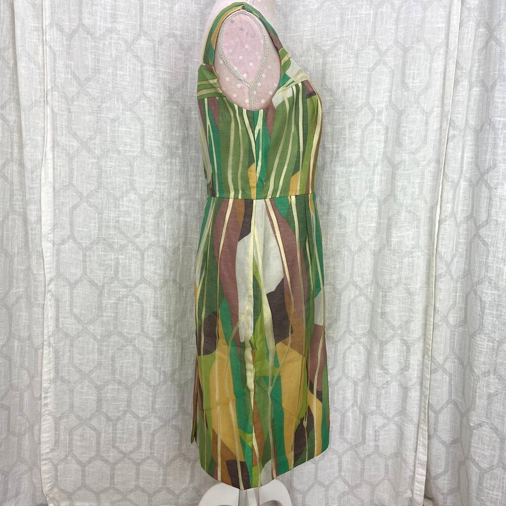 Kay Unger Cocktail Dress Size 8 Green‎ Brown Abstract Linen Blend Semi Formal - Picture 9 of 15